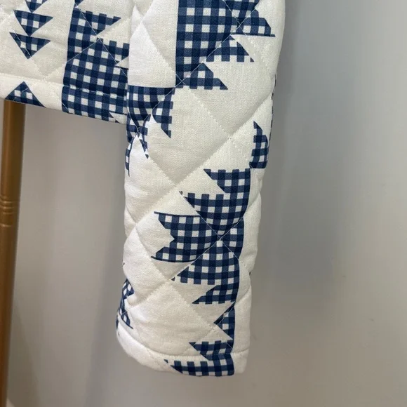 NWT CAROLINE CONSTAS White/Blue Quilted Jacket Linen Blend Puffy Shoulder $395 - Picture 5 of 8